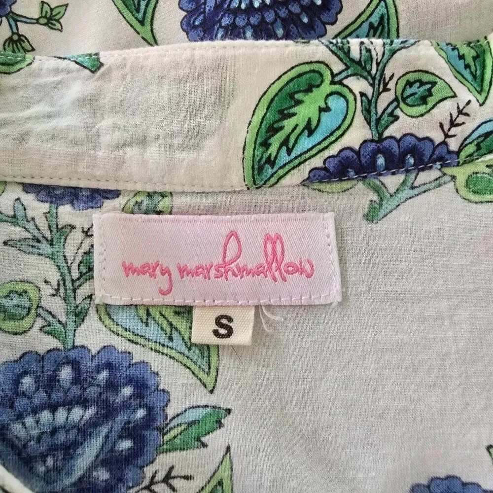Mary Marshmallow Floral Print Tunic Dress Women Sz S Blue Green White All Cotton